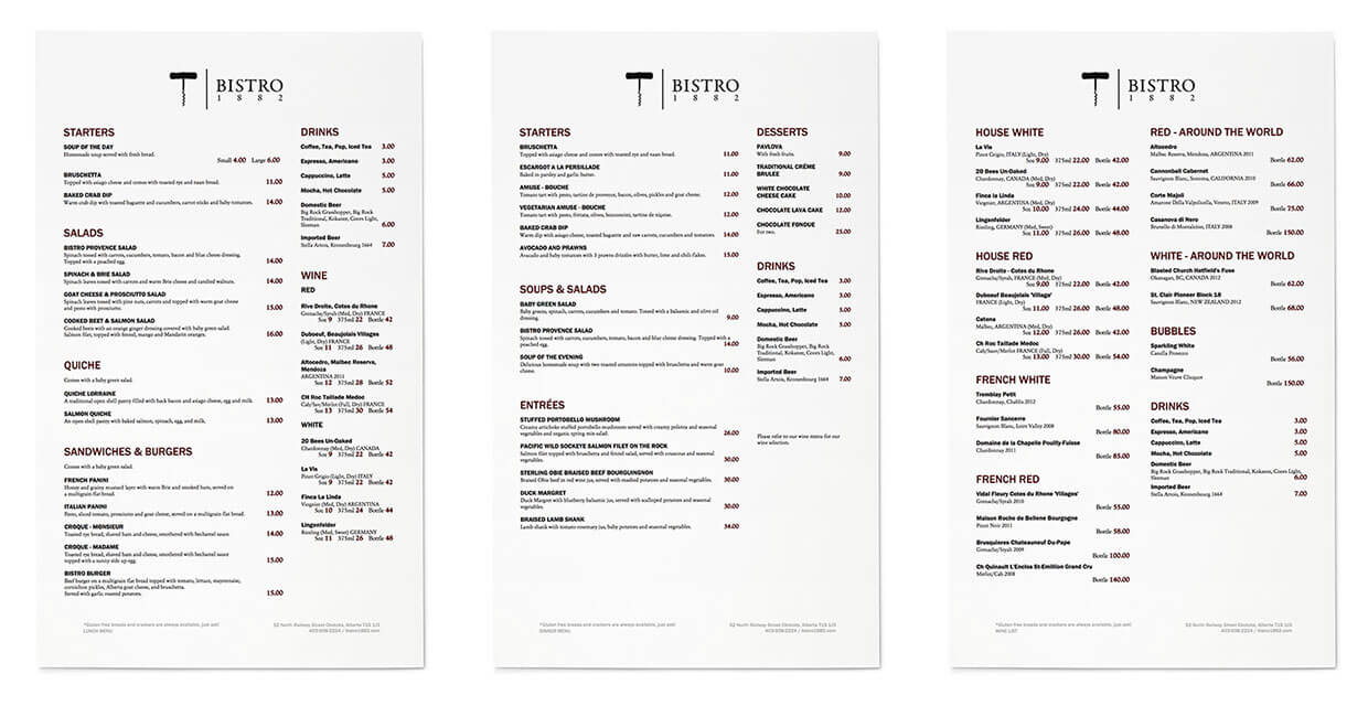 Bistro 1882 Menu Design