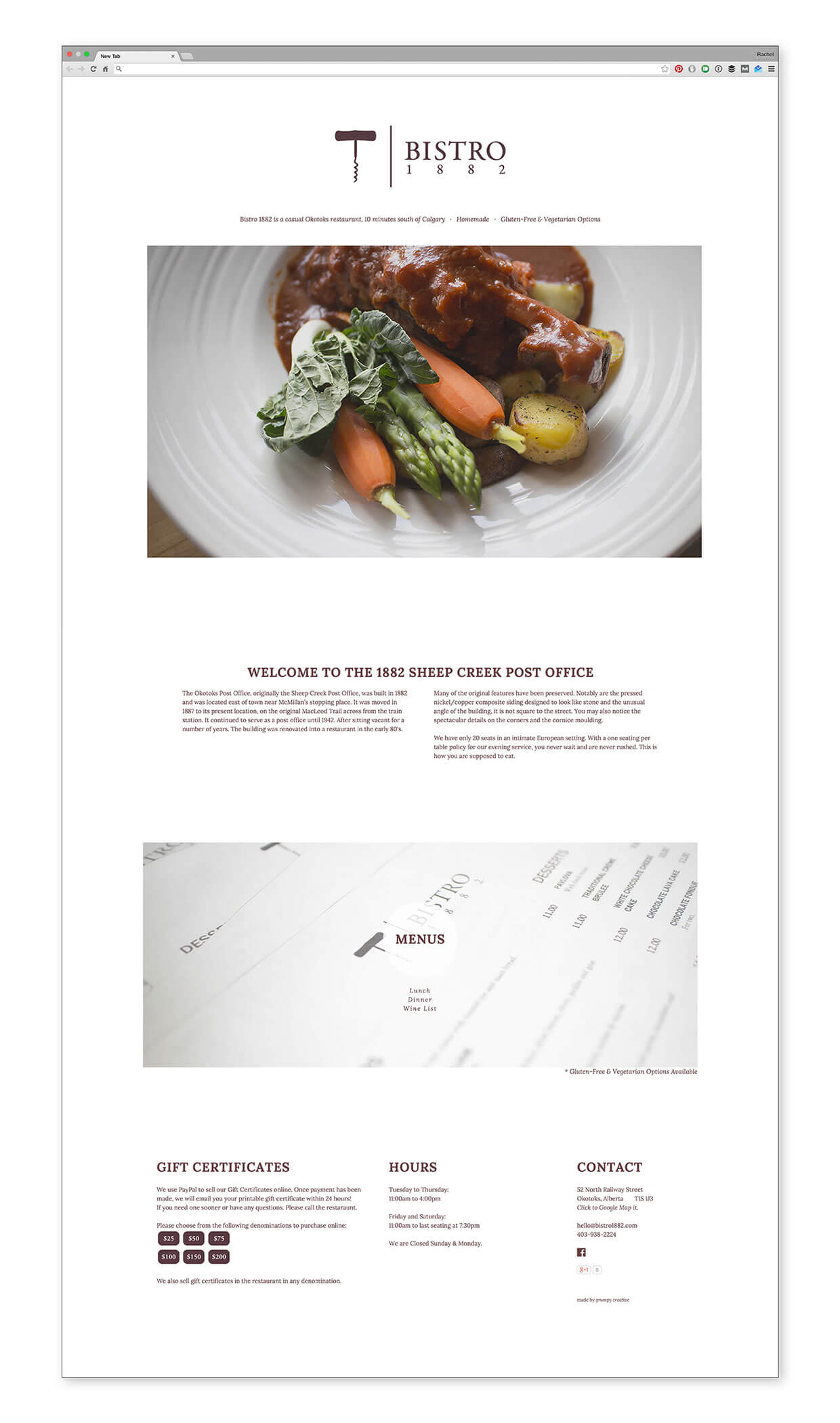 Bistro 1882 website design.