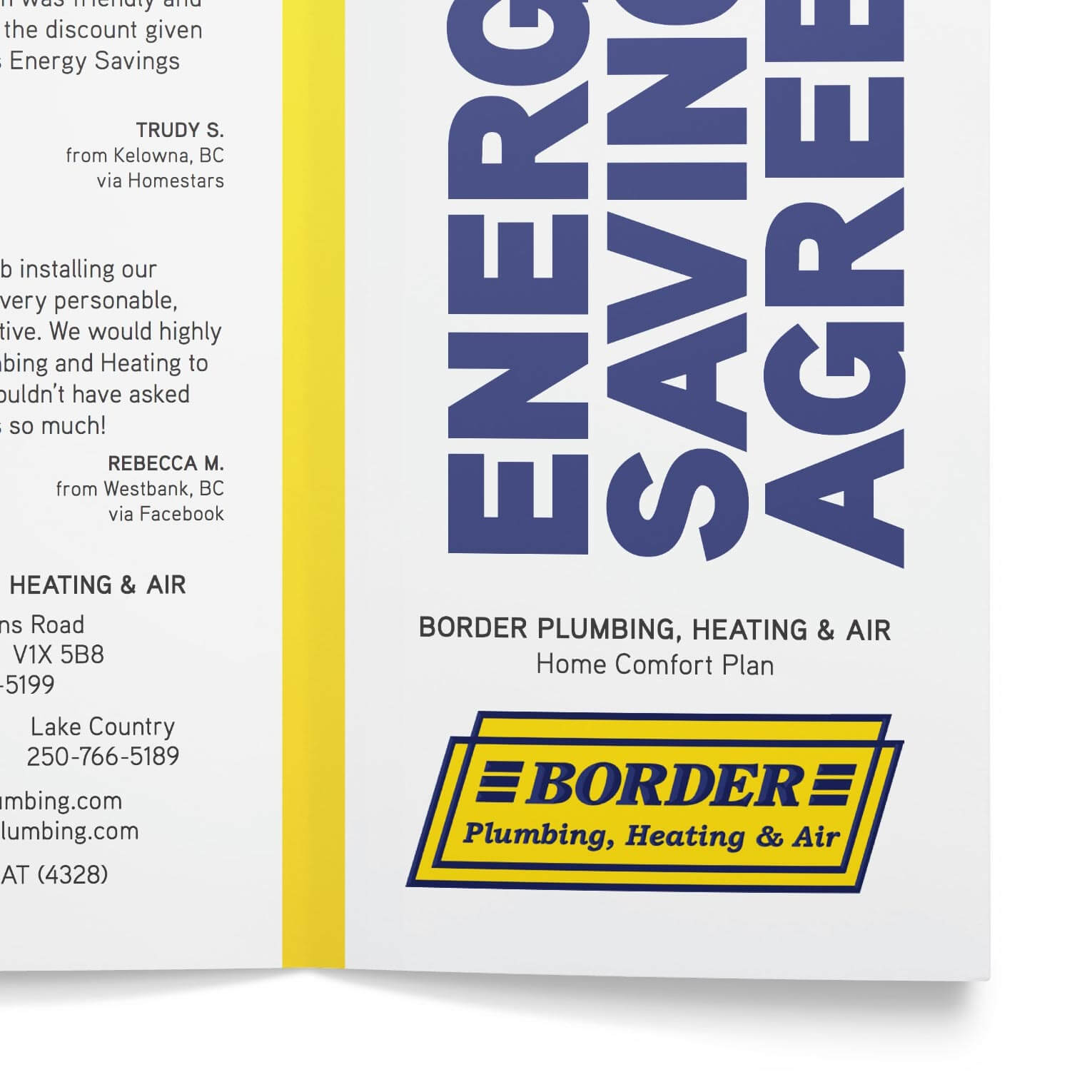 Border Plumbing brochure. Rachel Teresa Park, freelance graphic designer in Victoria, BC