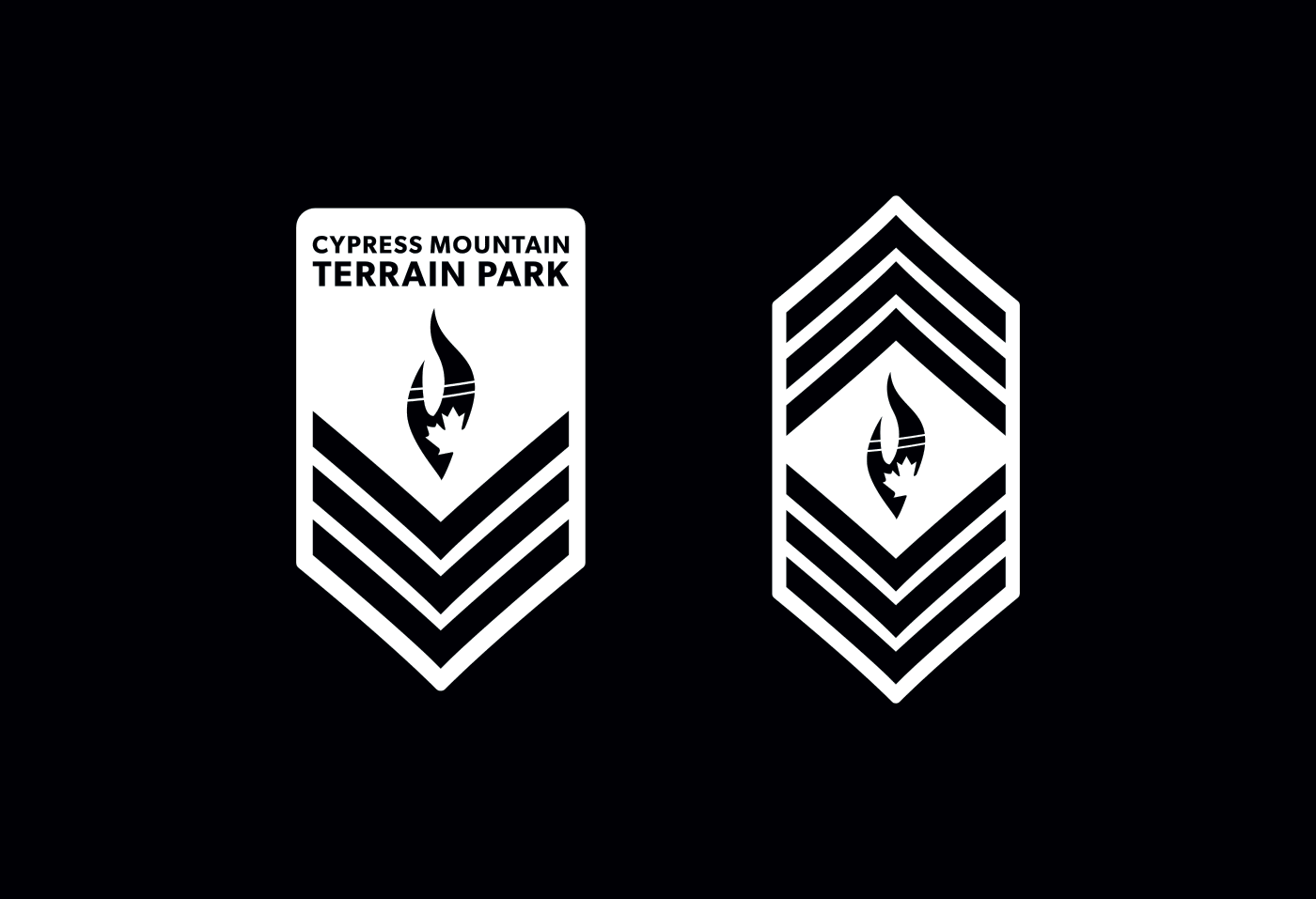 Cypress Terrain Parks alternative logos and badges reversed.