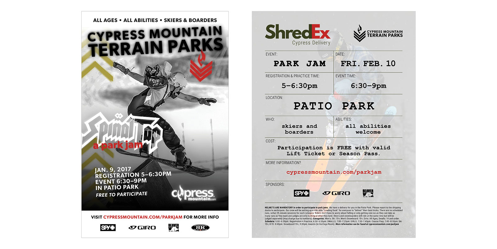 Cypress Terrain Parks event posters.